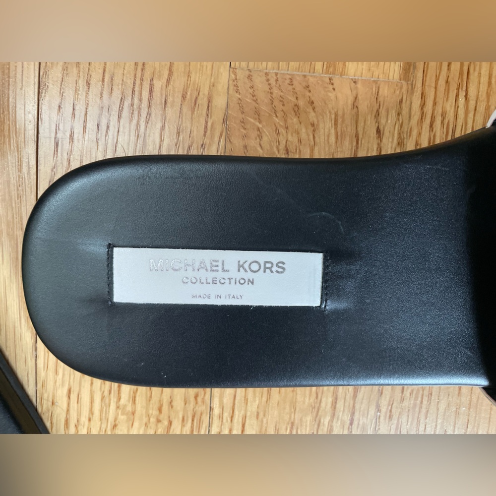 Michael Kors Black Slide Sandals with White Logo Inset - Picture 3 of 9